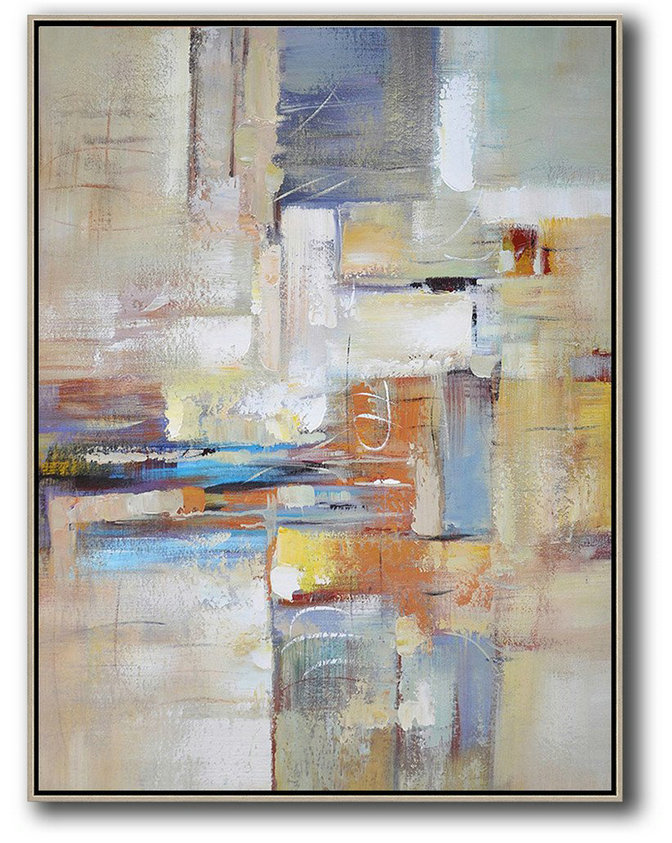Large Paintings For Living Room,Vertical Palette Knife Contemporary Art,Original Art Acrylic Painting,White,Purple,Orange,Yellow.etc